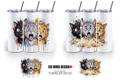 Tumbler Shocked Beach Cat Heads Ink Sketch Sublimation artnoy 