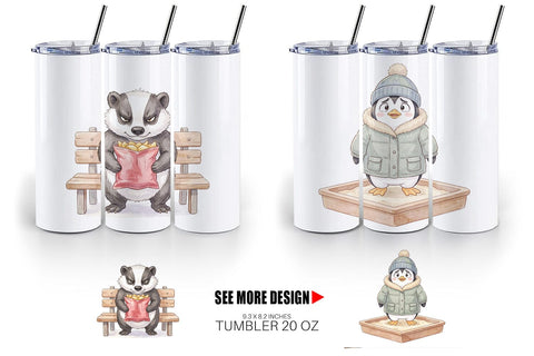 Tumbler Shy Awkward School Animal Watercolor Sublimation artnoy 