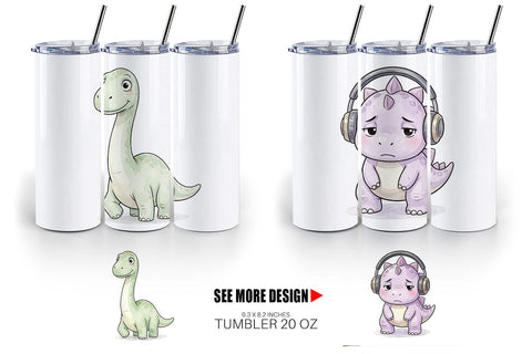 Tumbler Shy Baby Dinosaur Watercolor Sublimation artnoy 