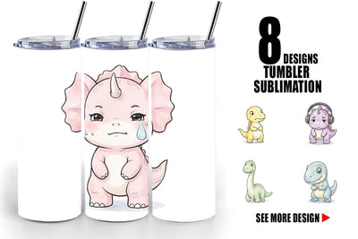Tumbler Shy Baby Dinosaur Watercolor Sublimation artnoy 