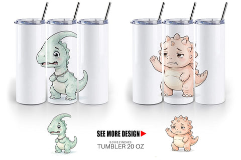 Tumbler Shy Baby Dinosaur Watercolor Sublimation artnoy 