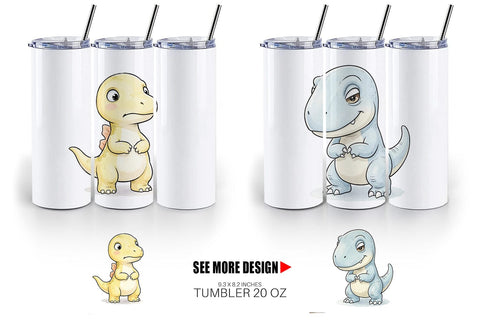 Tumbler Shy Baby Dinosaur Watercolor Sublimation artnoy 