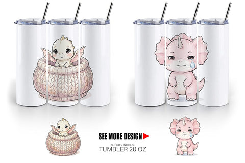 Tumbler Shy Baby Dinosaur Watercolor Sublimation artnoy 