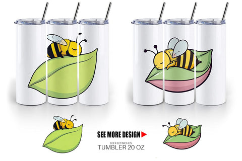Tumbler Sleeping Bee on Leaf Sublimation artnoy 