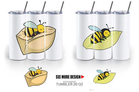 Tumbler Sleeping Bee on Leaf Sublimation artnoy 