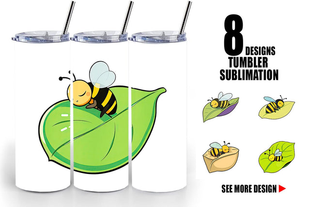 Tumbler Sleeping Bee on Leaf Sublimation artnoy 