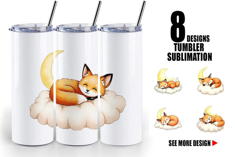 Tumbler Sleepy Fox Cloud Sublimation artnoy 
