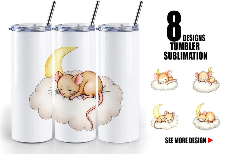 Tumbler Sleepy Mouse Cloud Sublimation artnoy 