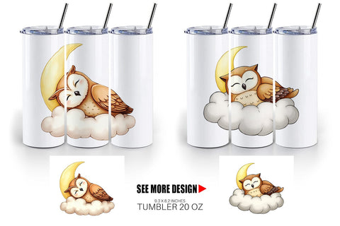 Tumbler Sleepy Owl Cloud Sublimation artnoy 