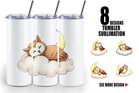 Tumbler Sleepy Owl Cloud Sublimation artnoy 