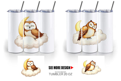 Tumbler Sleepy Owl Cloud Sublimation artnoy 
