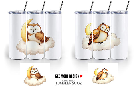 Tumbler Sleepy Owl Cloud Sublimation artnoy 