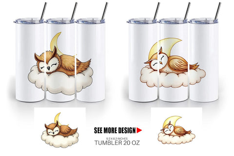 Tumbler Sleepy Owl Cloud Sublimation artnoy 