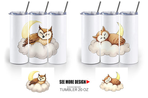 Tumbler Sleepy Owl Cloud Sublimation artnoy 