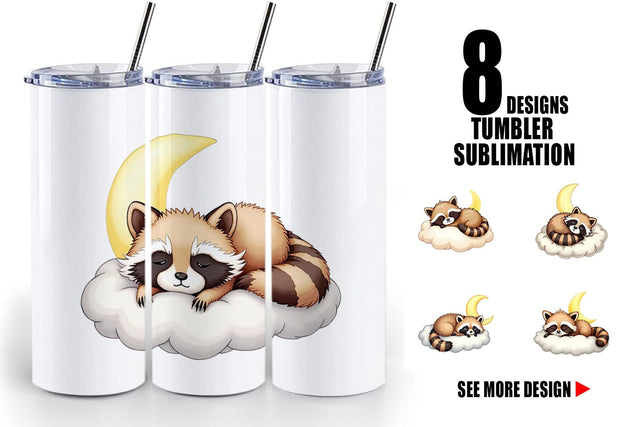 Tumbler Sleepy Raccoon Cloud Sublimation artnoy 