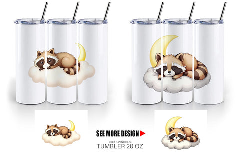 Tumbler Sleepy Raccoon Cloud Sublimation artnoy 