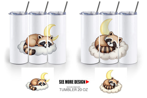 Tumbler Sleepy Raccoon Cloud Sublimation artnoy 