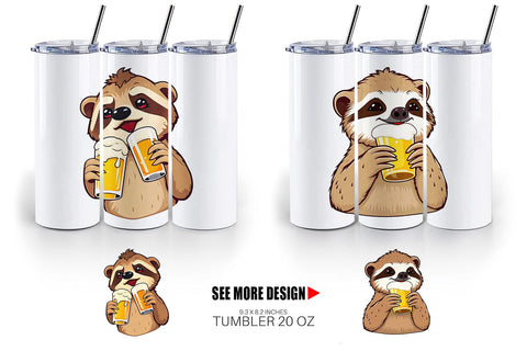Tumbler Sloth Beer Day Sublimation artnoy 