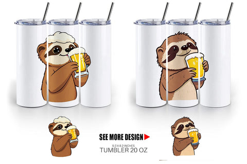 Tumbler Sloth Beer Day Sublimation artnoy 