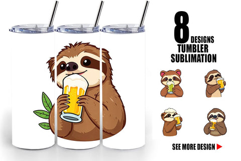 Tumbler Sloth Beer Day Sublimation artnoy 