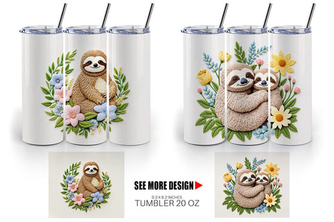 Tumbler Sloth Embroidery Sublimation artnoy 