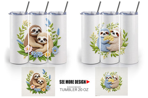 Tumbler Sloth Embroidery Sublimation artnoy 