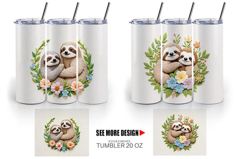 Tumbler Sloth Embroidery Sublimation artnoy 