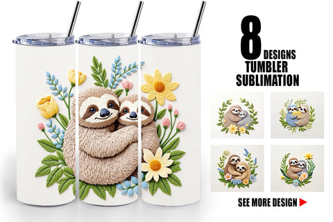 Tumbler Sloth Embroidery Sublimation artnoy 
