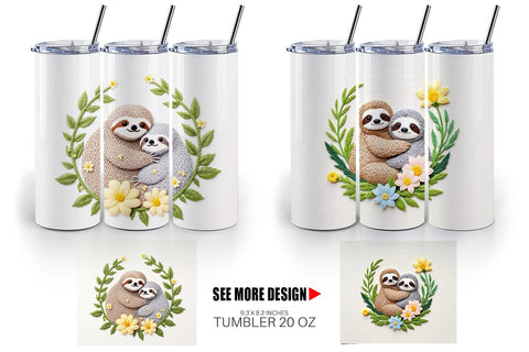 Tumbler Sloth Embroidery Sublimation artnoy 