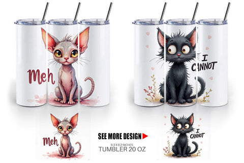 Tumbler Snarky Felines Watercolor Sublimation artnoy 