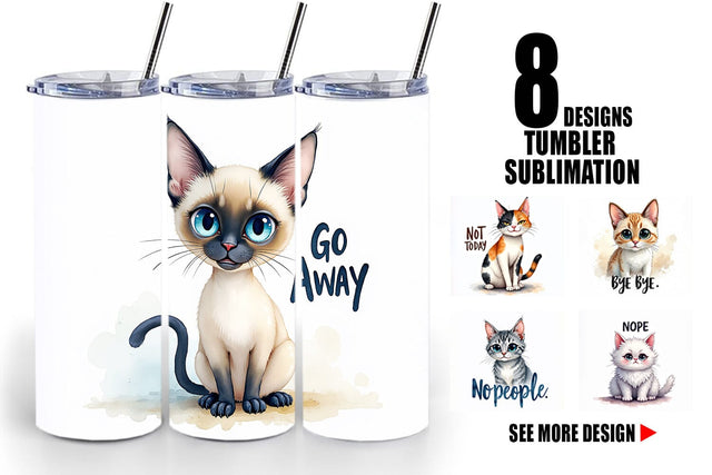 Tumbler Snarky Felines Watercolor Sublimation artnoy 