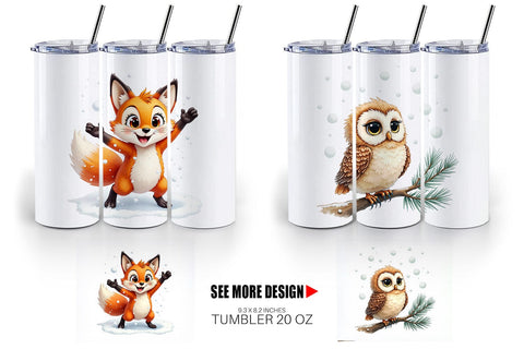 Tumbler Snowy Playtime Big-Eyed Forest Friends Sublimation artnoy 