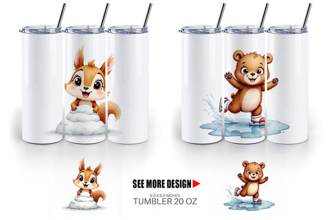 Tumbler Snowy Playtime Big-Eyed Forest Friends Sublimation artnoy 