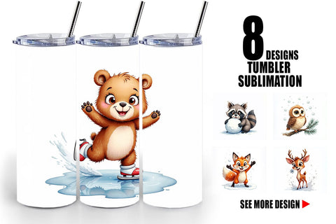 Tumbler Snowy Playtime Big-Eyed Forest Friends Sublimation artnoy 
