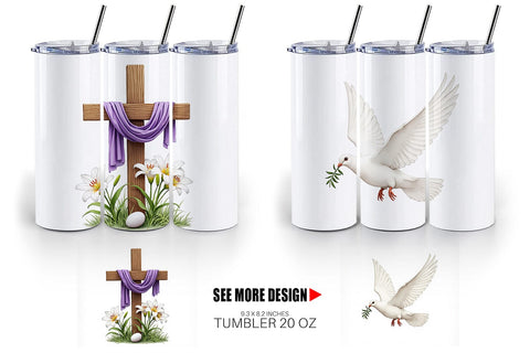 Tumbler Spiritual Easter Lilies and Crosses Watercolor Sublimation artnoy 