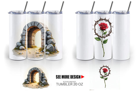 Tumbler Spiritual Easter Lilies and Crosses Watercolor Sublimation artnoy 