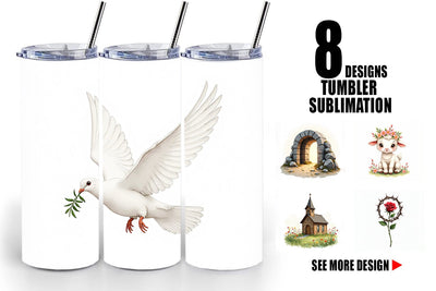 Tumbler Spiritual Easter Lilies and Crosses Watercolor Sublimation artnoy 