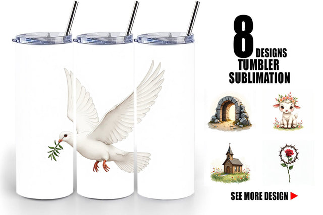 Tumbler Spiritual Easter Lilies and Crosses Watercolor Sublimation artnoy 