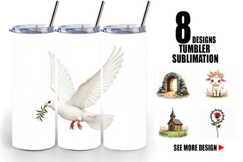 Tumbler Spiritual Easter Lilies and Crosses Watercolor Sublimation artnoy 