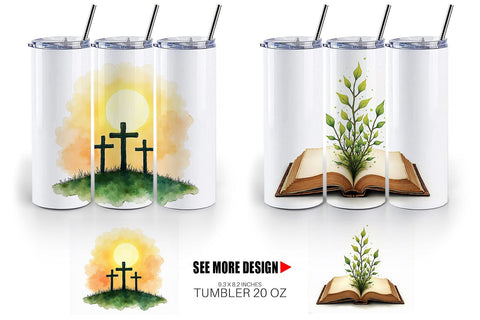 Tumbler Spiritual Easter Lilies and Crosses Watercolor Sublimation artnoy 