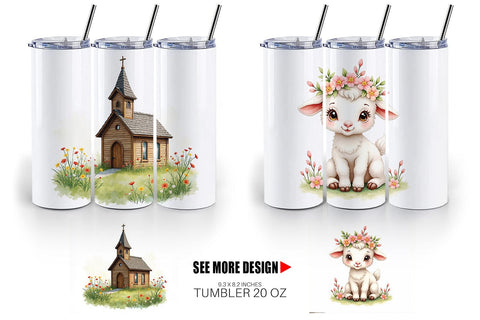 Tumbler Spiritual Easter Lilies and Crosses Watercolor Sublimation artnoy 