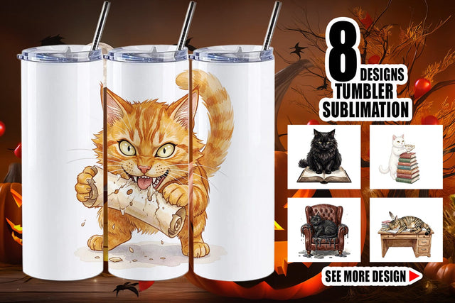 Tumbler Spiteful Cat Dark Academia Watercolor Sublimation artnoy 
