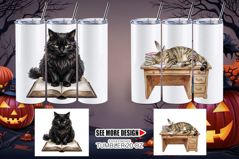 Tumbler Spiteful Cat Dark Academia Watercolor Sublimation artnoy 