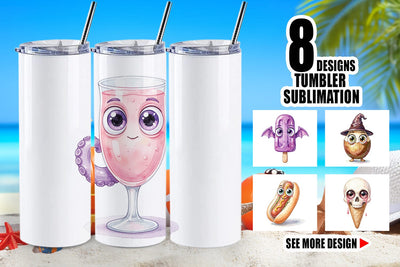 Tumbler Spooky Summer Snack Watercolor Sublimation artnoy 