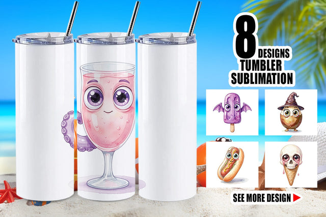 Tumbler Spooky Summer Snack Watercolor Sublimation artnoy 