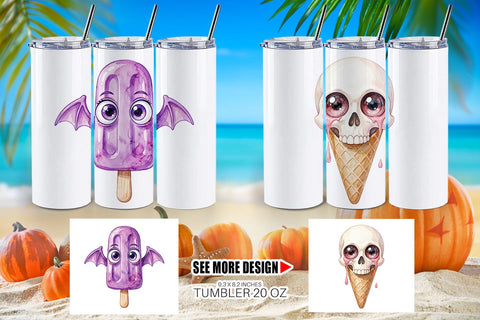 Tumbler Spooky Summer Snack Watercolor Sublimation artnoy 