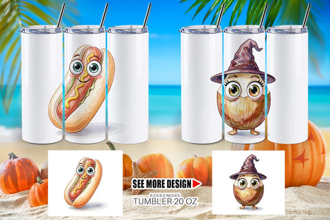 Tumbler Spooky Summer Snack Watercolor Sublimation artnoy 