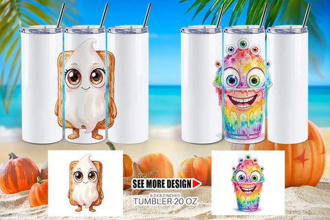 Tumbler Spooky Summer Snack Watercolor Sublimation artnoy 
