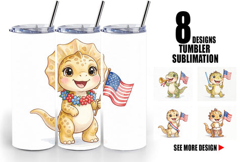 Tumbler Spotted July 4th Parade Dino Sublimation artnoy 
