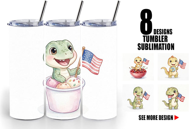 Tumbler Spotted Summer Treats Dino Watercolor Sublimation artnoy 